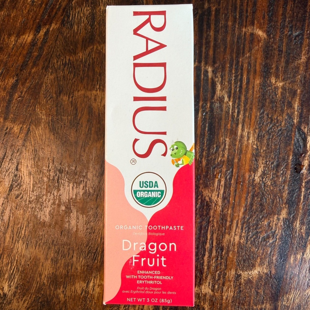 RADIUS Kids Organic Dragon Fruit Toothpaste Fluoride Free 3oz USDA Organic 07/27